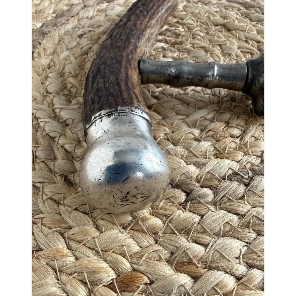 Antique sterling silver and stag horn antler corkscrew‎